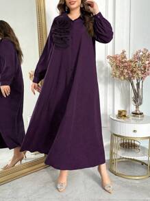 Modelyn 大码女式纯色花卉装饰长袖优雅衬衫裙，春夏，超长连衣裙，适合日常休闲/度假/节日/晚会/婚礼宾客长晚礼服