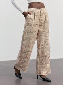 Maija Pantalones de tweed rectos y holgados de mujer, versátiles, para el otoño - Multicolor - Ver 7