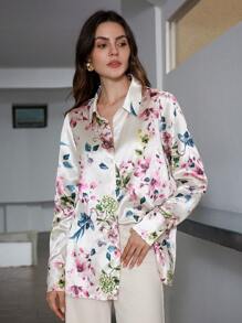 Aveloria Modichic Áo sơ mi công sở rộng rãi in hoa nhiều màu sắc thanh lịch cho nữ công sở thường ngày cài nút - Hồng - Xem 3
