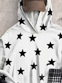 Muchica Women's All Over Star Print White Casual Loose Thin Hoodie Sweatshirt, Suitable For Autumn And Winter