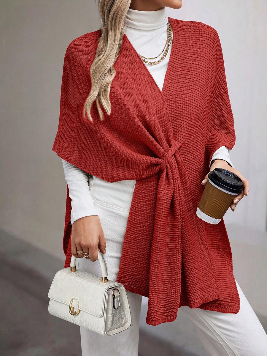 SHEIN LUNE Ladies' Casual Solid Color Shawl Collar Cardigan For Autumn For New Year Clothes - Red - View 1