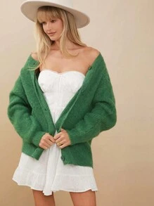 WESTFADE Brushed Boyfriend Cardigan Sweater - Green - View 1