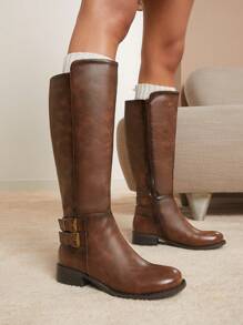 Solezae Riding Boot Double Strap And Buckle Holiday Vacay Vibe For Summer Shoes Spring Shoes Spring Break Easter Mother's Day Present For Christmas - Brown - View 3