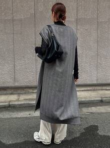 FRIFUL 女士休闲人字纹印花V领蝙蝠袖高开衩长款开衫，秋季女装外套 - 黑色 - 查看 4