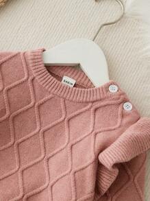 Baby Girl Textured Ribbed Solid Color Ruffled Long Sleeve Top & Tapered Pants Knit Sweater Set - Coral Orange - View 4