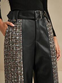 Anewsta Pantalones rectos de ajuste delgado con parches de piel y ED para mujer, otoño/invierno
