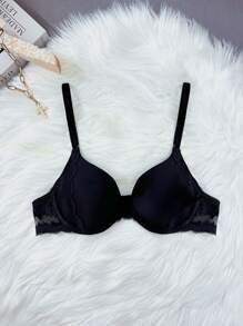 1 件女士简约纯色蕾丝拼接文胸