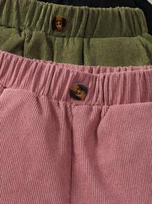 SHEIN 年轻女孩 3 件套儿童纯色松紧腰灯芯绒慢跑裤，秋冬 - 彩色 - 查看 8