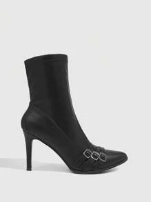 CUCCOO SZL 女士尖头高跟性感时尚修身中筒靴 - 黑色 - 查看 6
