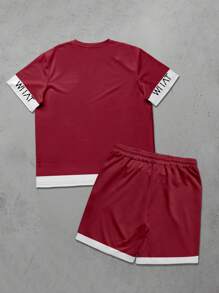 Manfinity Homme 2pcs/Set Men Plus Size Letter Print Round Neck Short Sleeve T-Shirt & Shorts Casual Outfit