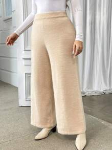 SHEIN Privé Conjunto de punto cálido y acogedor de talla grande para mujer, que incluye suéter tipo pullover y pantalones, adecuado para uso casual y de estar en casa en otoño/invierno, con tela suave y agradable a la piel