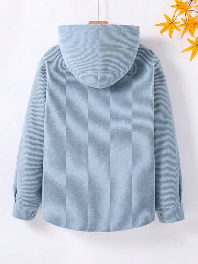 SHEIN Vacaura Tween Boy Basic Casual Corduroy Hooded Coat With Thermal Lined Chic Autumn/Winter