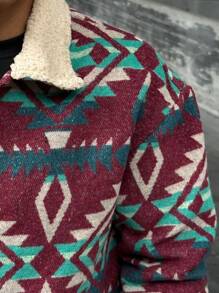 Manfinity LEGND 1pc Men's Furry Lapel Geometric Pattern Jacket - Multicolor - View 3