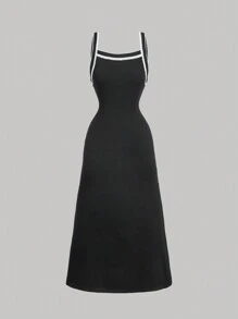 SHEIN MOD Vestido largo de punto negro y blanco para mujeres - Blanco y Negro - Ver 1