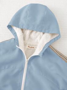 Cozy Pixies 男婴撞色带休闲连帽夹克 - 藍白色 - 查看 7