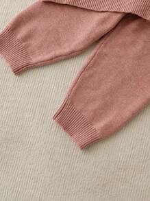 Baby Girl Textured Ribbed Solid Color Ruffled Long Sleeve Top & Tapered Pants Knit Sweater Set - Coral Orange - View 7