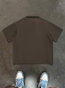 PAVTROS Manfinity Streetrush Men's Front Zipper Short Sleeve Figure Print Casual Shirt - Coffee Brown - View 2