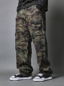 SUMWON Combat Cargo Pants Military Style Loose Fit Woodland Camouflage Tactical Streetwear Skater Pant With Side Utility Pockets Autumn Winter Casual Wear - Army Green - View 4