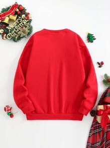 SHEIN 1pc Men's Fashionable Casual "Happy New Year" Letter Print Round Neck Fleece Sweatshirt, Suitable For New Year Party & Gift, Autumn/Winter, Christmas - Red - View 2