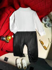 SHEIN Baby Boy's New Year Slogan Print 2 In 1 Vest & Pants Gentleman Outfit, Suitable For Babies To Wear To New Year Party Or Daily Outing - Multicolor - View 2