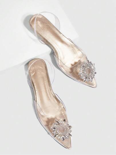 CUCCOO SZL Women Floral Crystal Decor Fashionable Slingback Flat Shoes Valentine Day Spring Break Easter For Christmas