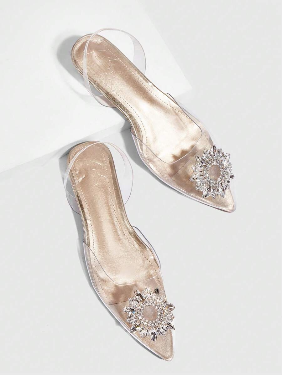 CUCCOO SZL Women Floral Crystal Decor Fashionable Slingback Flat Shoes Valentine Day Spring Break Easter For Christmas - Gold - View 1