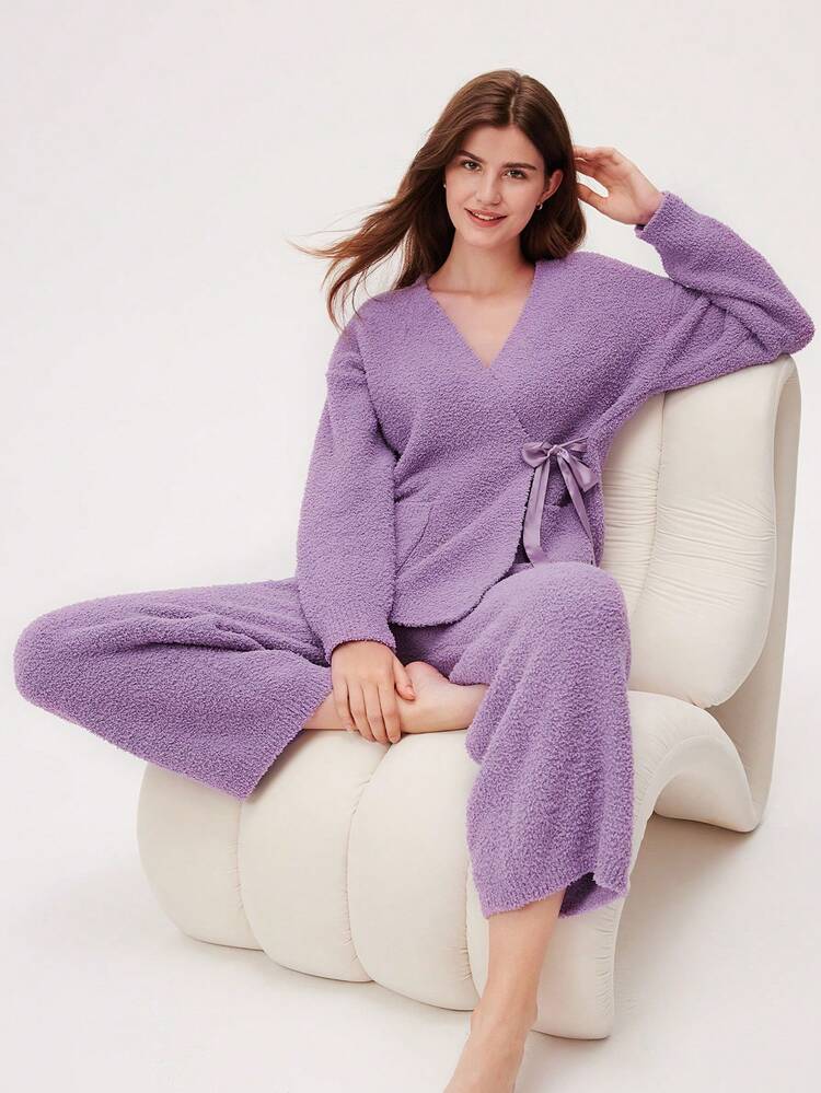 Winter Fuzzy Fleece Wrap Top & Pants Pajama Set