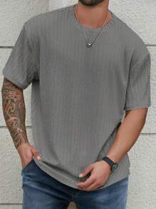 Manfinity Homme Plus Size Men's Casual Crew Neck Short Sleeve T-Shirt - Grey - View 5