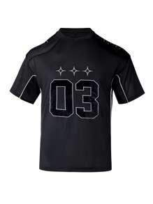 Football Boyfriend Style Men's Tree Branch Print Round Neck Short Sleeve Casual Fitness Workout T-Shirt - Black - View 1