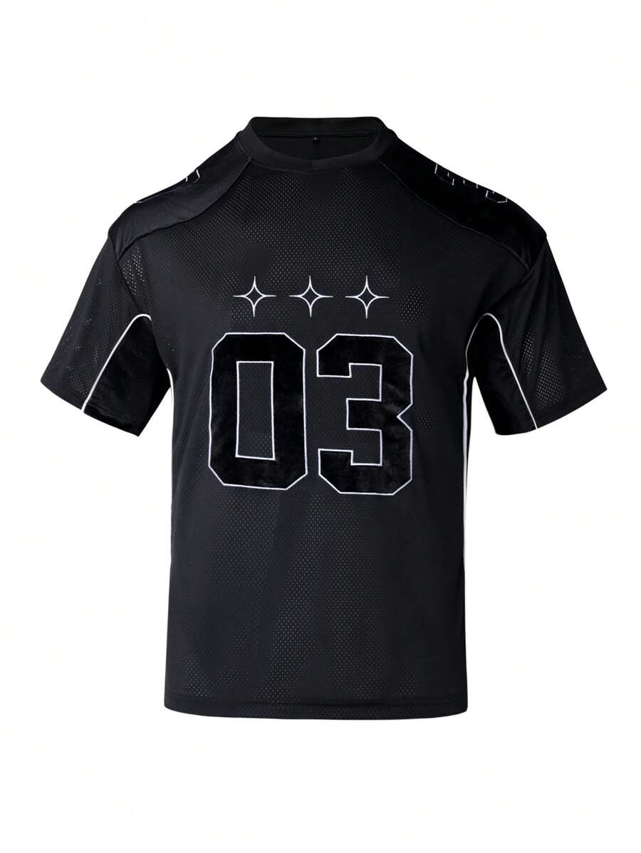 Football Boyfriend Style Men's Tree Branch Print Round Neck Short Sleeve Casual Fitness Workout T-Shirt - Black - View 1