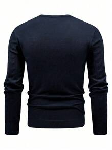 Manfinity Homme 男士纯色圆领休闲百搭长袖套头毛衣，适合秋冬 - 寶藍色 - 查看 2