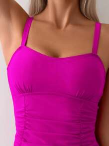 SHEIN Swim Summer Beach Solid Color Ruffle Swimwear Set