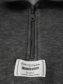 EURMUSE Cotton Men Letter Patched Quarter Zip Sweatshirt - Dark Grey - View 3