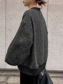 FRIFUL Women's Solid Color Patchwork Front Button Long Sleeve Simple Casual Jacket