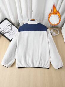 Claim Dot Men Zip-Up Fleece Jacket With Letter Print And Contrast Color For Autumn/Winter - White - View 2