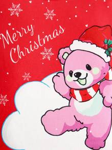 Bộ đồ mặc nhà in hình chú gấu Giáng sinh dài tay và quần legging cho bé gái - Đỏ - Xem 6