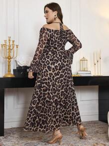 Modelyn 女士露背露肩弹力网眼豹纹紧身大码连衣裙长款女士装长款晚礼服 - 彩色 - 查看 2