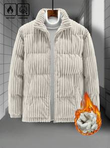 Manfinity Homme Abrigo con cremallera acolchado de pana oversize para hombres