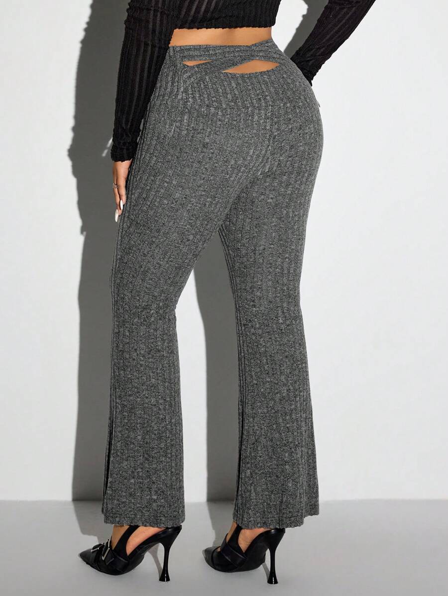 SHEIN ICON Leggings casual con vita arricciata e incrocio sulla schiena, per taglie comode per donna - nero - Visualizzare 1