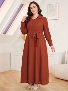 Mulvari 纯色针织长裙，秋冬保暖 - 棕色 - 查看 4