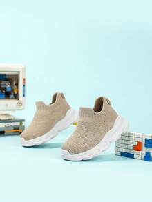 婴儿厚底图案袜子鞋，百搭一脚蹬运动鞋 - 卡其色 - 查看 6