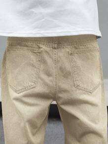 Manfinity EMRG Men's Casual Street Style Distressed Loose Fit Denim Jeans, Belt Not Included - Khaki - View 6