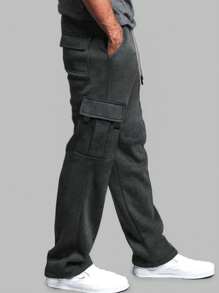 Manfinity Homme Men Drawstring Waist Flap Pocket Cargo Sweatpants - Dark Grey - View 3