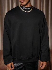 Manfinity VCAY Men's Casual English Text Printed Loose Fit Long Sleeve Sweatshirt, For Fall Winter - Black - View 1