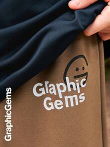 2 件套 青少年男孩风景印花圆领长袖 T 恤和宽松阔腿运动裤 - 黑色 - 查看 3