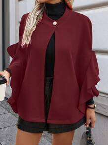 SHEIN Clasi Áo khoác tay cánh dơi rộng rãi màu trơn đơn giản cho nữ, mùa thu/đông - Màu Đỏ Sâu - Xem 5