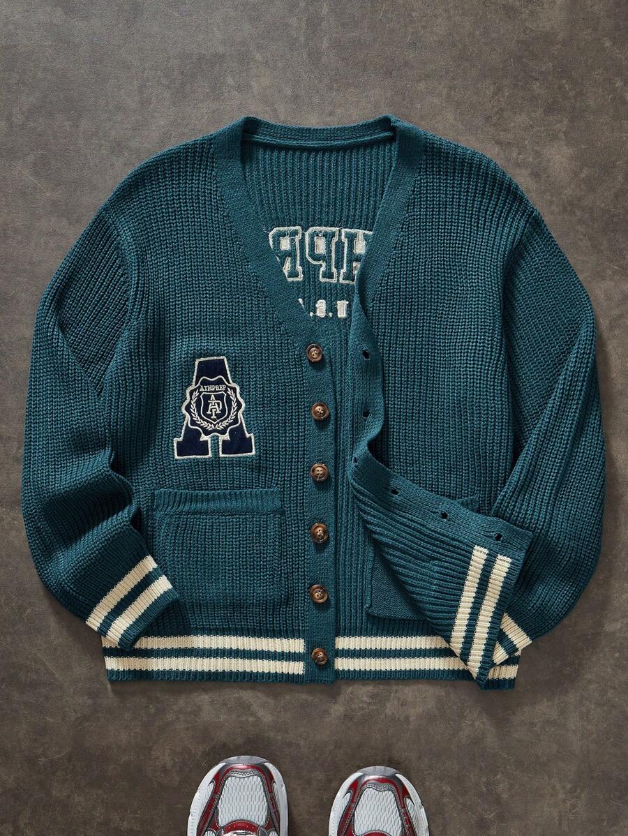 Manfinity Hypemode Herren lässige Strickjacke in Loose Fit mit Buchstabenmuster, Herbst/Winter