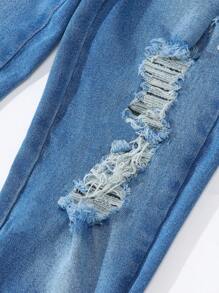 SHEIN 2pcs/Set Tween Girl Elastic Distressed Denim Jeans, School, Campus, College Summer Holiday - Multicolor - View 6