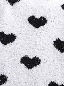 SHEIN 2pcs Baby Girl Cute White Heart Print Long Sleeve Sweater & Elastic Waist Black Pants Set, Autumn/Winter - Black and White - View 5