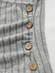 INAWLY Women's Solid V-Neck Long Sleeve Button Decor Simple Casual Top